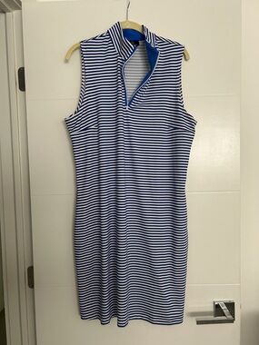 Sailor Sailor Sleeveless Blue and White Striped Polo Dress
